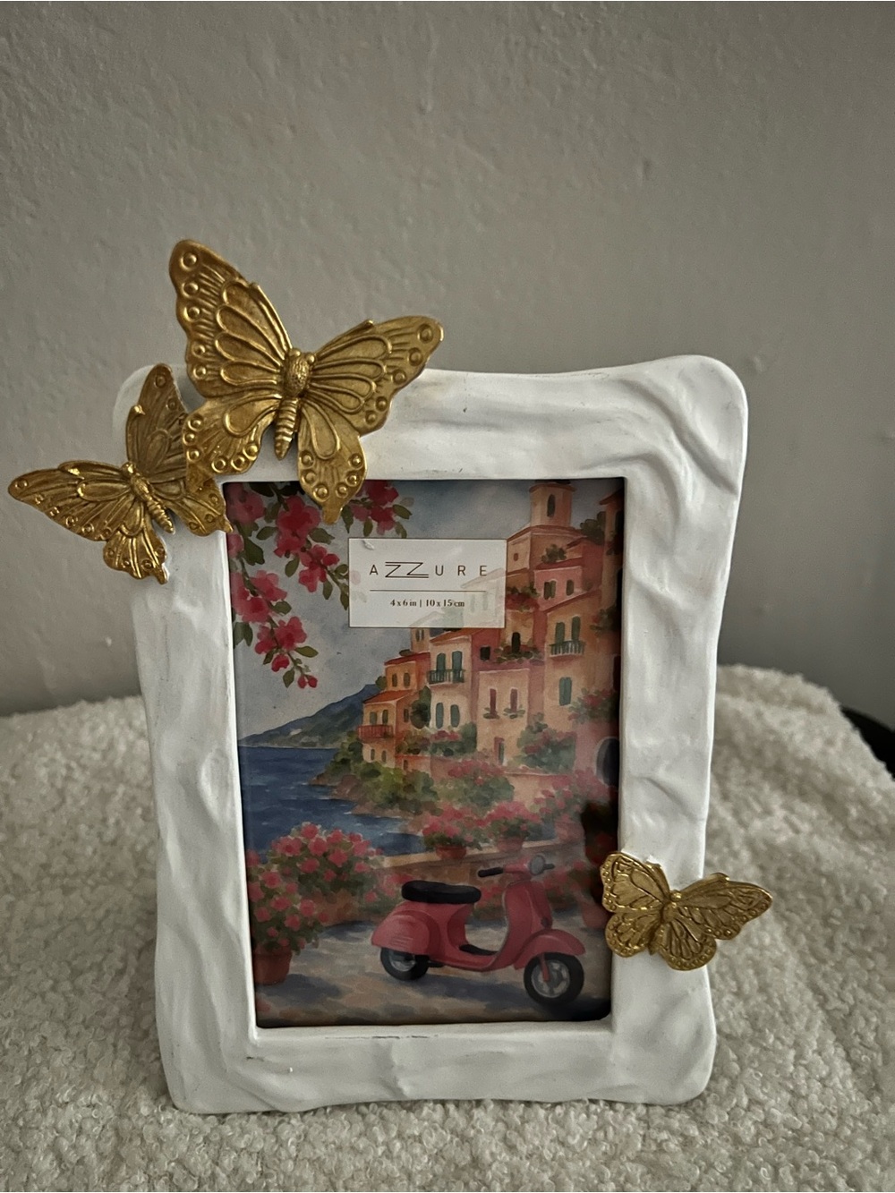 White Ceramic Photo Frame with Gold Butterfly Accents